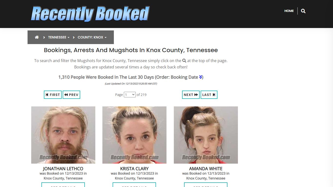 Recent bookings, Arrests, Mugshots in Knox County, Tennessee